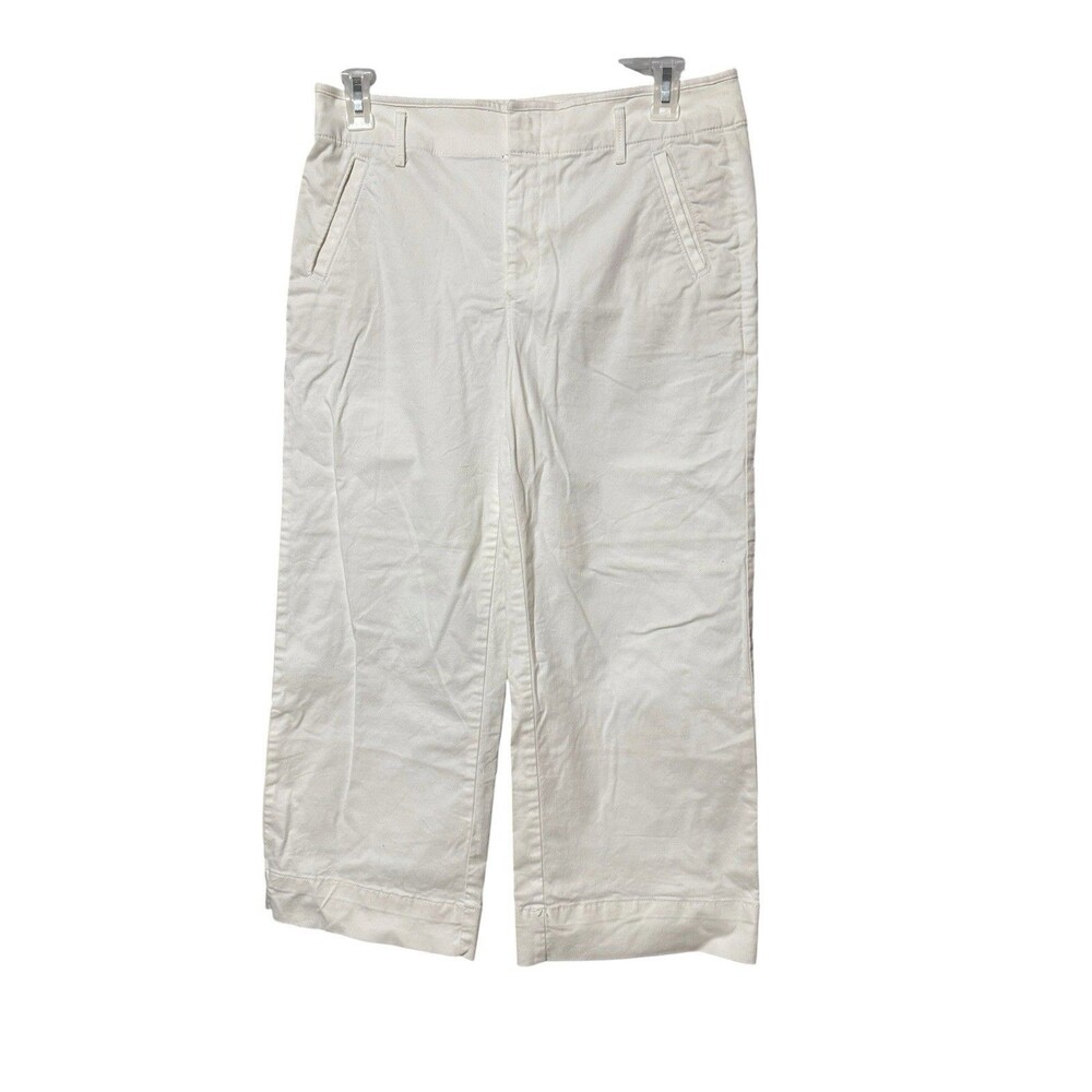 LOFT White Chino Cropped Wide Leg Pants Size 8 Stretch Cotton Career Casual
